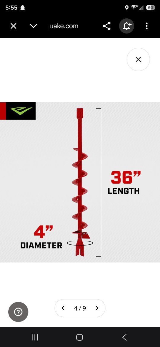 Earthquake EA4F 4" Auger Blade - 36" Length with Replaceable Abrasion Resistant Blades