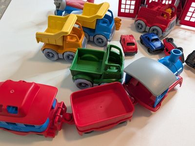 Green Toys Fire Station Set & Mixed Vehicle Lot - Eco-Friendly Play for Kids