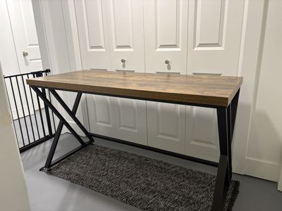 Industrial Style Computer Desk 55" Rustic Brown with Black Metal Frame - Great Condition