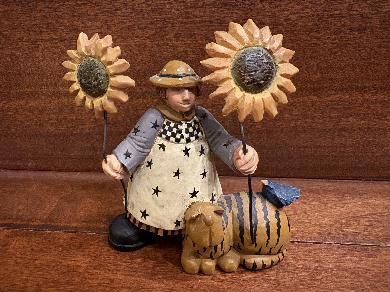 Small Williraye Figurine Woman w/ Sunflowers & Cat