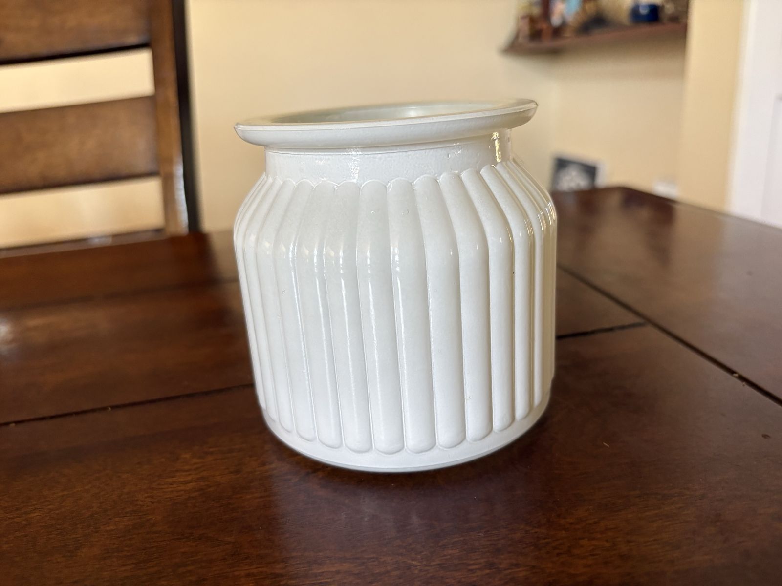 Short White Ribbed Glass Vase Or Jar