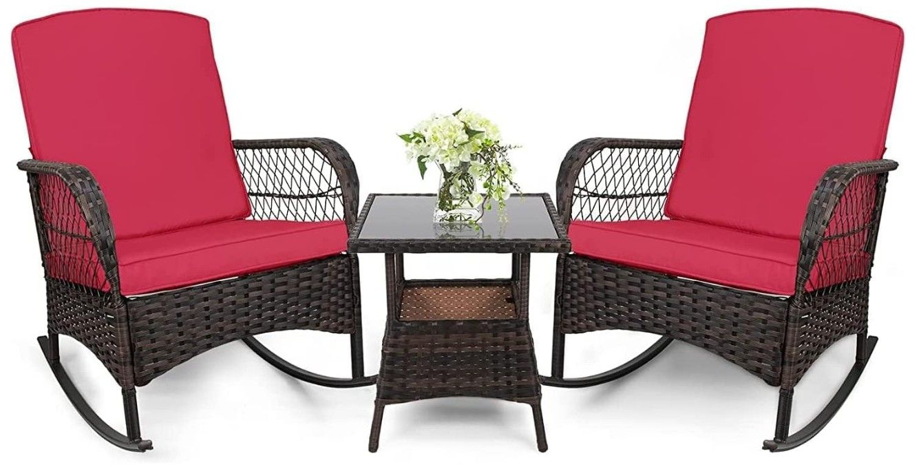 3 pcs Rocking Bistro Outdoor Chair Patio Set