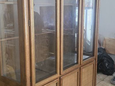 Vintage Mid-Century Modern Wood and Glass Display Cabinet Hutch