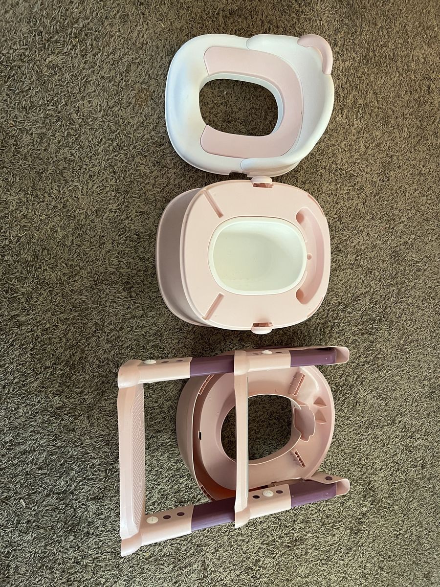 3-in-1 Pink Potty Training Seat Toilet with Steps & Cushion for Toddlers