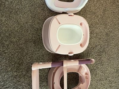 3-in-1 Pink Potty Training Seat Toilet with Steps & Cushion for Toddlers