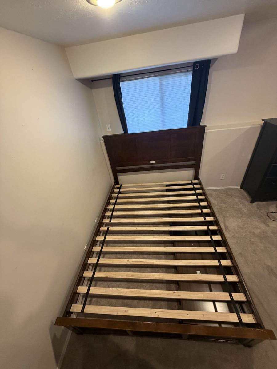 Dark Wood Queen Platform Bed Frame with Headboard and Under-Bed Storage Drawers - $35 OBO