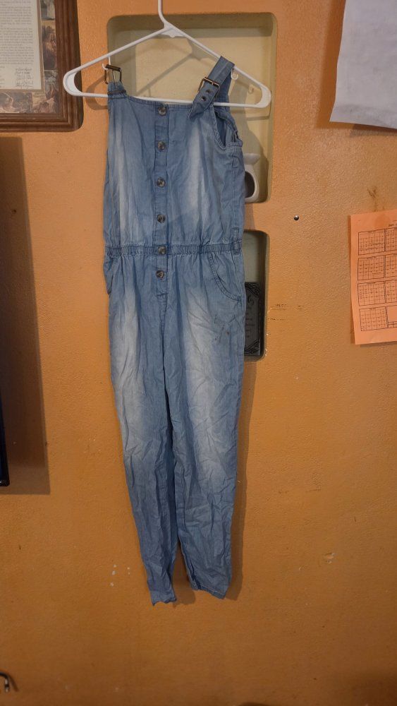 Chillipop Girls' Denim Blue Overalls - Size 10/12, Adjustable Straps, Button Front