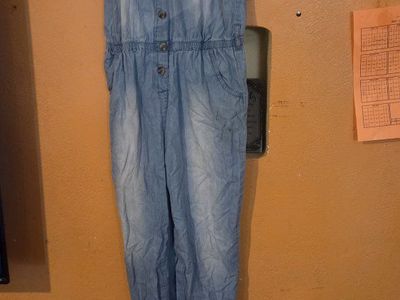 Chillipop Girls' Denim Blue Overalls - Size 10/12, Adjustable Straps, Button Front