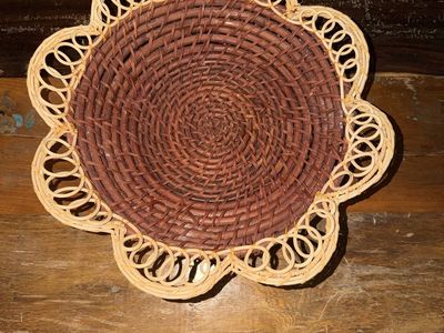 Anthropologie Woven Scalloped Edge Rattan Bread Basket