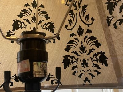 Brushed Metal Table Lamp with Damask Pattern Fabric Shade