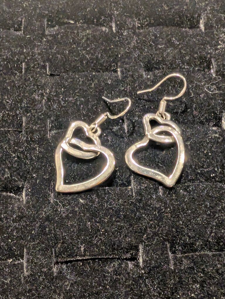 Silver-Tone Double Heart Dangle Earrings
