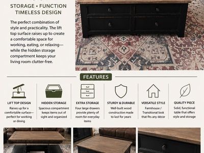 Lift-Top Coffee Table with Hidden Storage