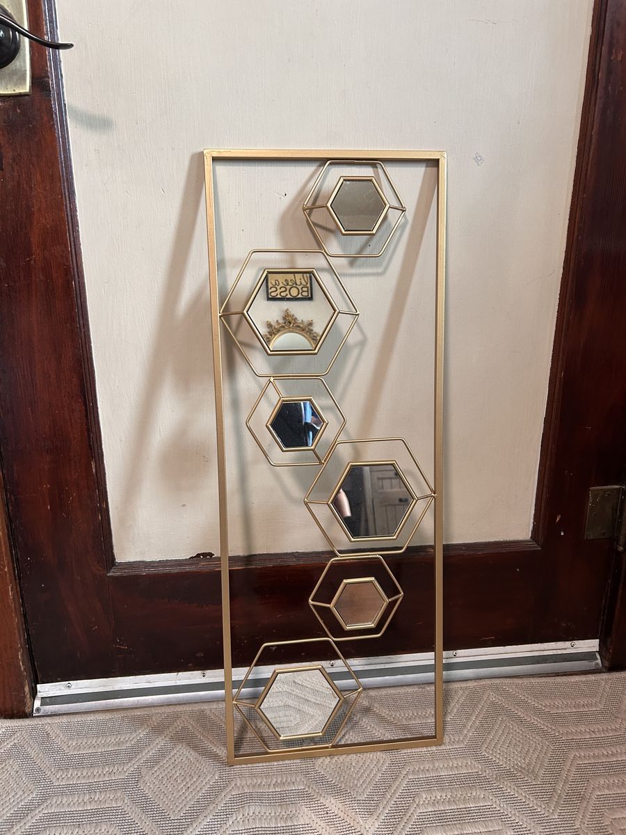 Modern Gold Metal Hexagon Geometric Wall Mirror Hanging Decor
