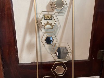 Modern Gold Metal Hexagon Geometric Wall Mirror Hanging Decor