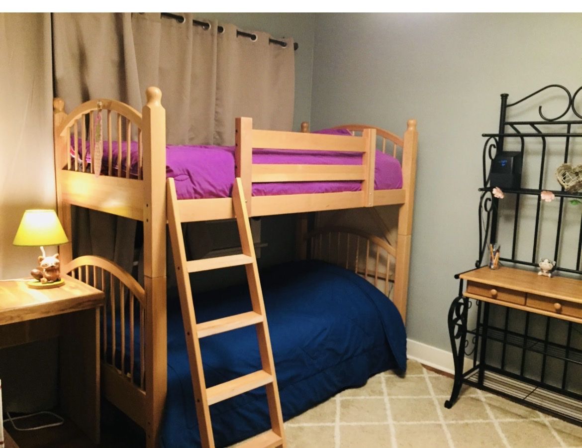 Bedroom set Sturdy Wooden Bunk Bed Frame with Built-In Ladder + desk + baker + chair or separately