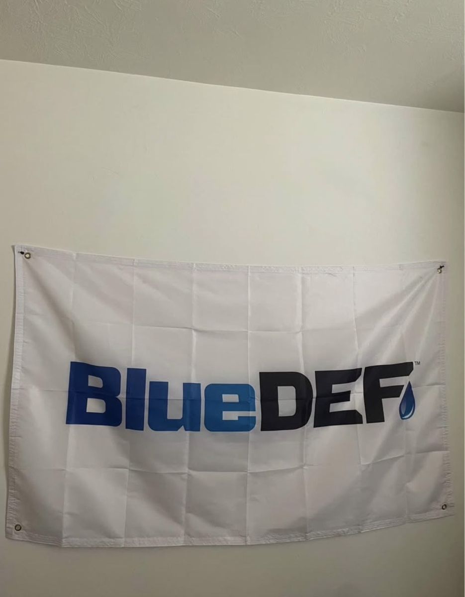 BlueDEF Logo Banner Flag White & Blue - Great for Garages, Shops, and Events