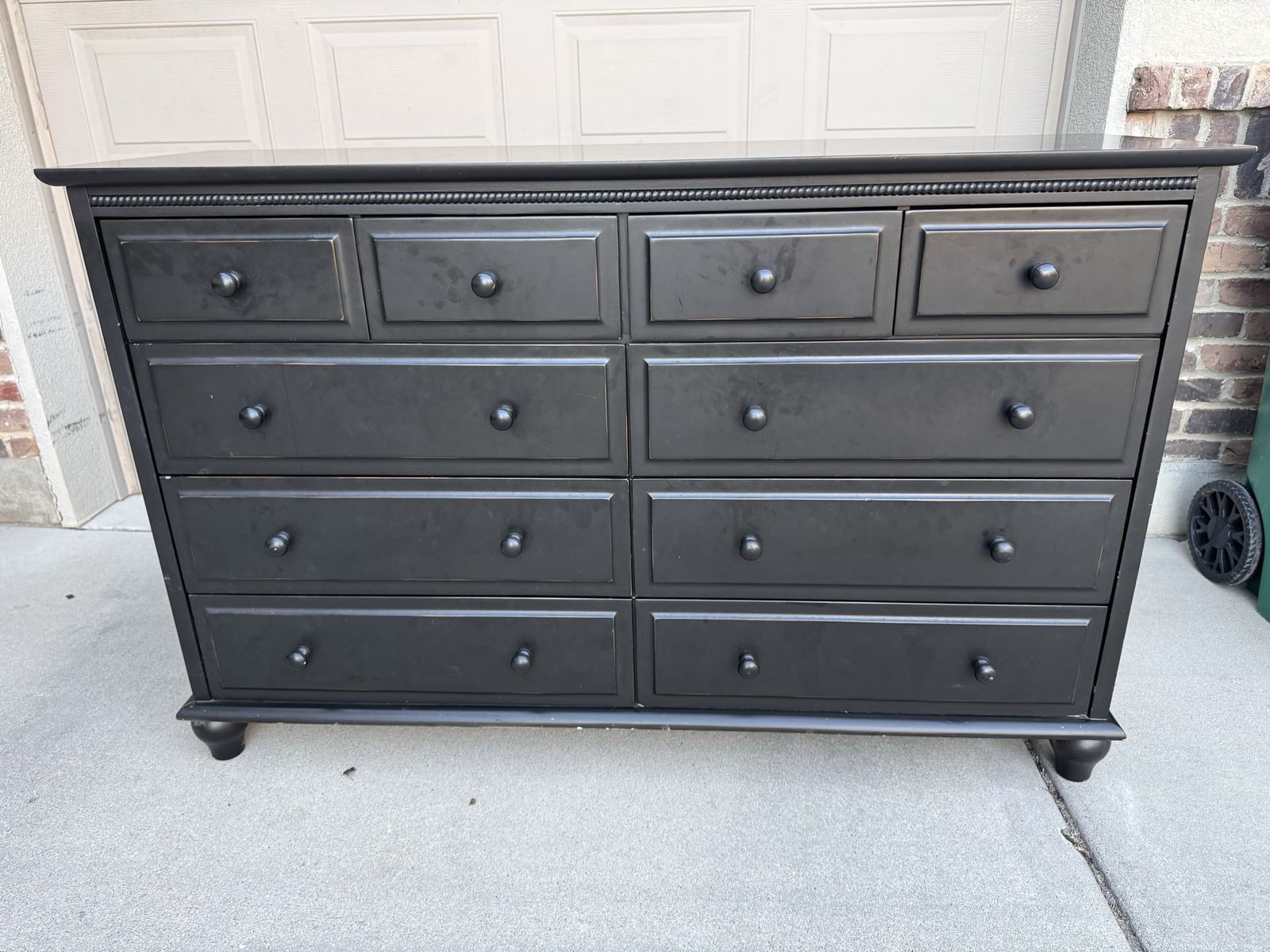 Long solid wood black dresser
