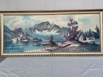 Vintage Framed Landscape Painting - Mountain Paradise by Wilner