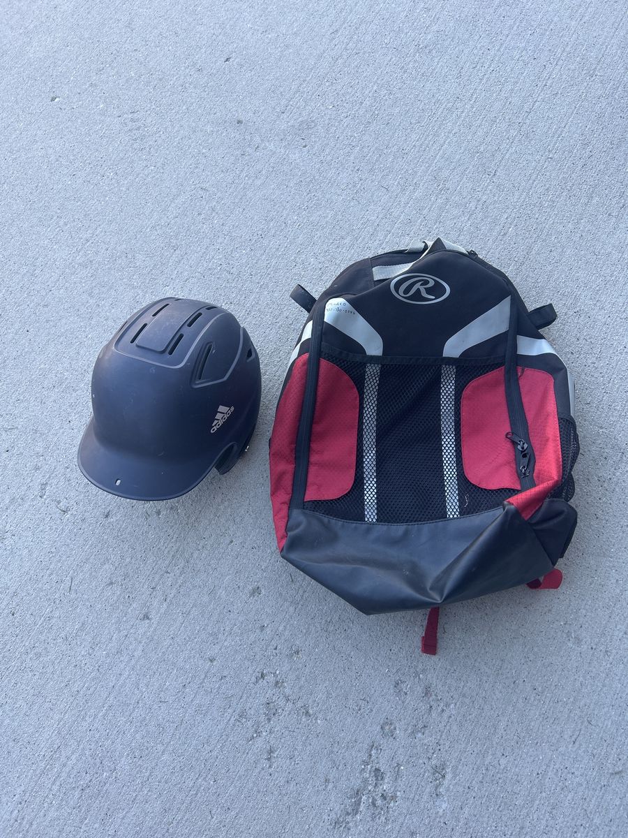 Adidas Triple Stripe Batting Helmet Navy Blue 6 3/8-7 3/8 & Rawlings Baseball Backpack