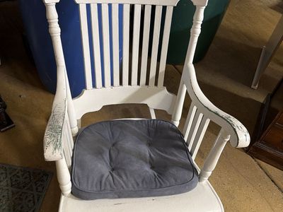 Vintage White Wooden Rocking Chair - Farmhouse Style Nursery Chair