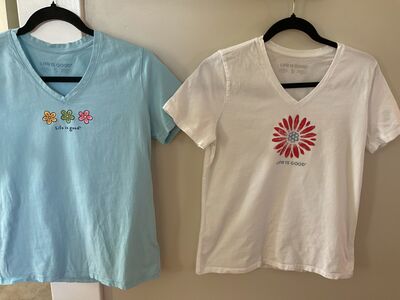 2 Life Is Good T-Shirts, Size Small