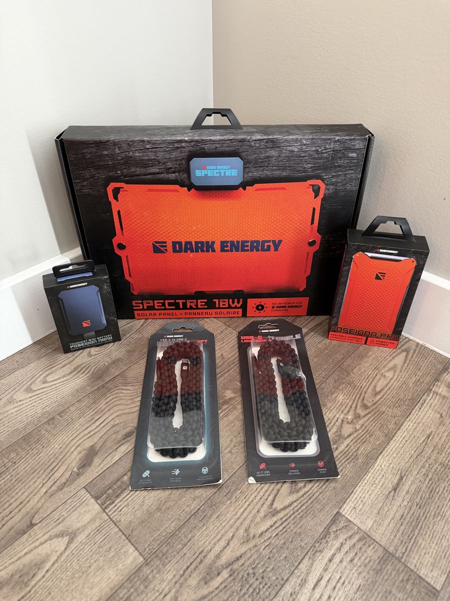 Dark Energy Solar Charging Bundle – Spectre 18W Panel + Poseidon Pro + Accessories – New