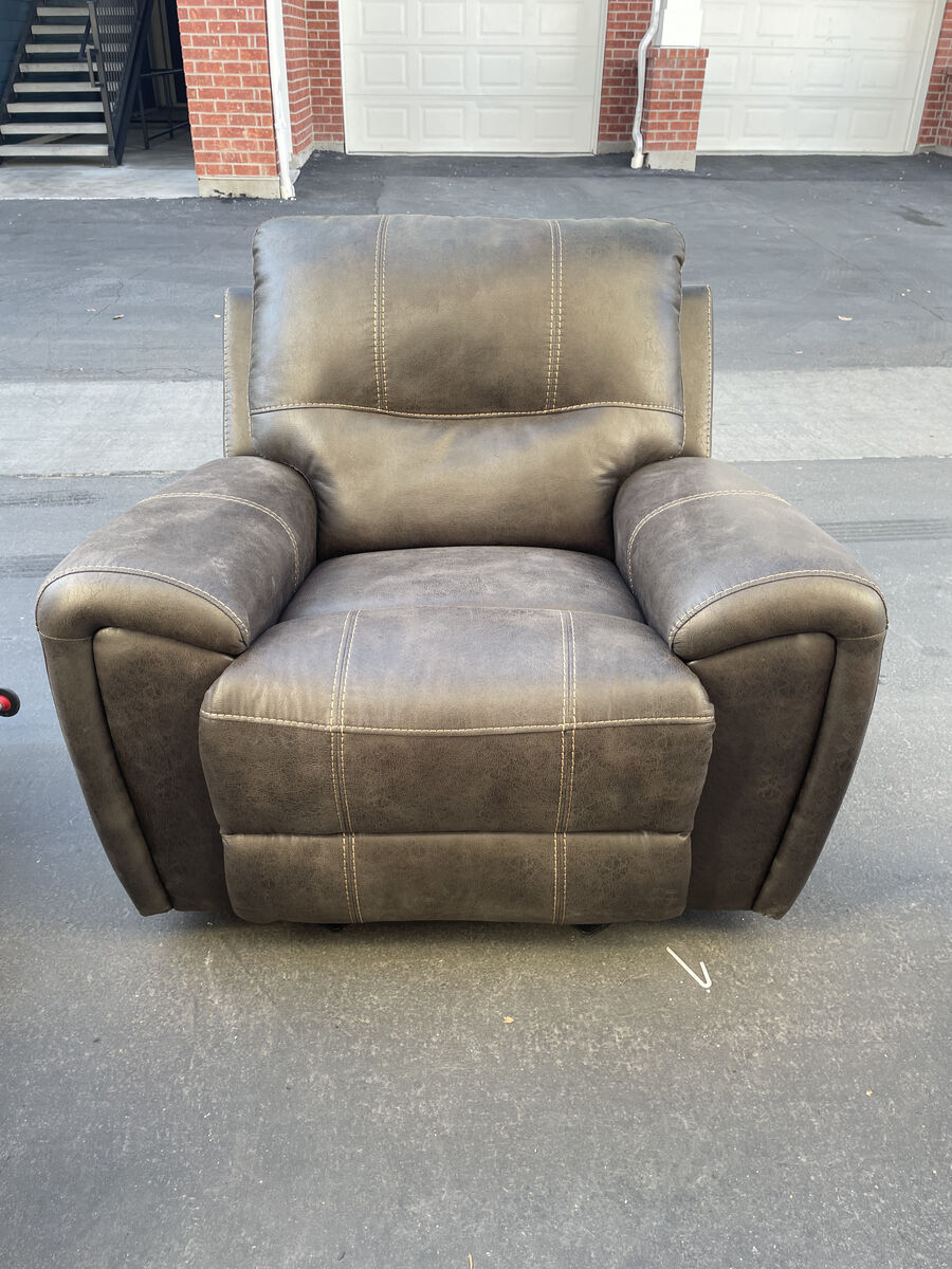 Grey Faux Leather Manual Recliner