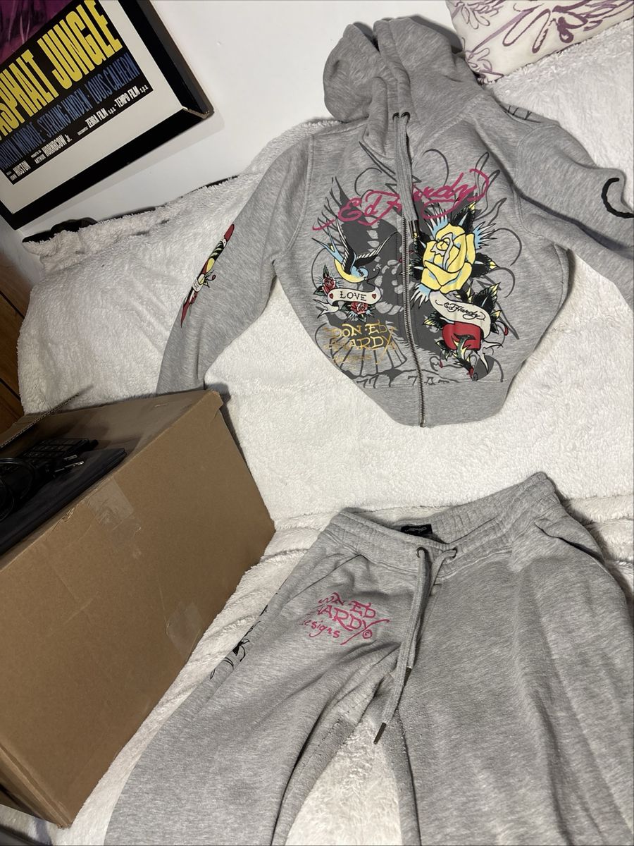 ED HARDY grey hoodie and sweatpants sweat
