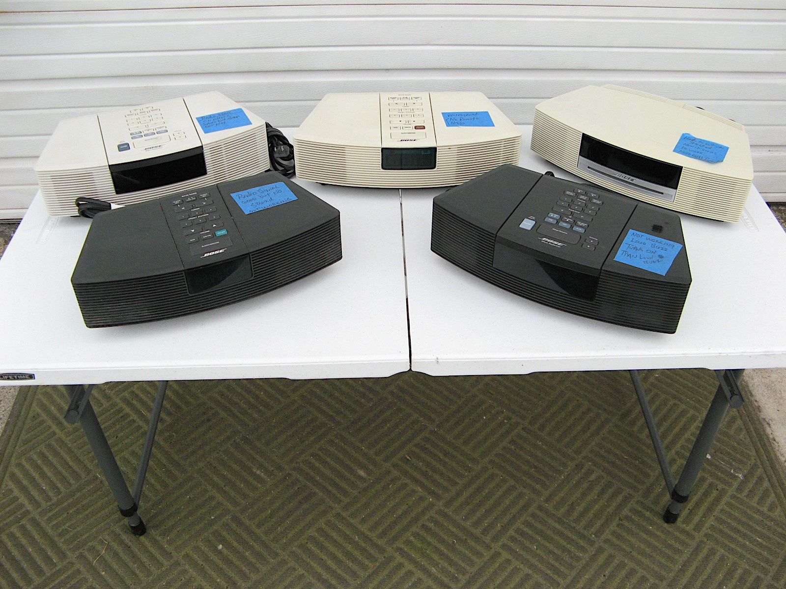 5 BOSE WAVE RADIO'S, 3 WITH CD PLAYERS IN THEM. MOST NEED SOME WORK.