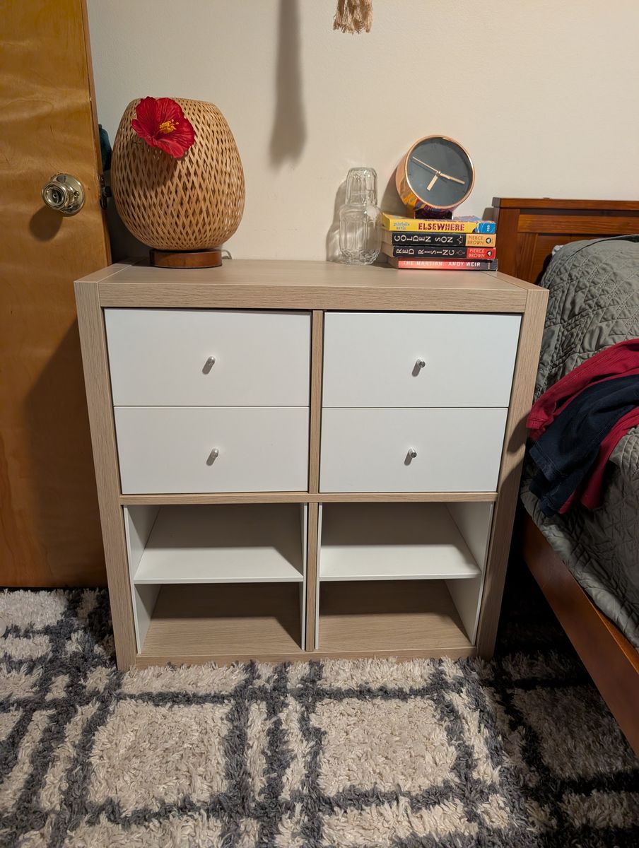Natural shelf unit with drawer and shelf inserts