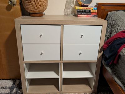 Natural shelf unit with drawer and shelf inserts
