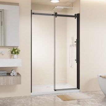 LOVMOR 48.in W x 72.in H Frameless Shower Door Single Sliding 1/4 inch Thick Clear Tempered Glass