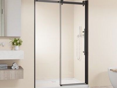 LOVMOR 48.in W x 72.in H Frameless Shower Door Single Sliding 1/4 inch Thick Clear Tempered Glass
