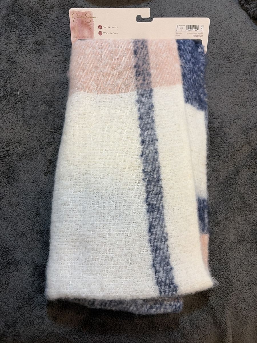 Jessica Simpson Soft & Comfy Plaid Scarf - White, Pink, Blue