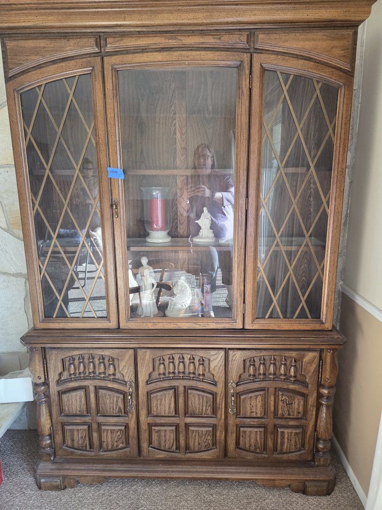 Vintage Wood China Cabinet Hutch