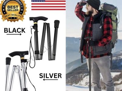 Folding Trekking Pole Walking Stick Adjustable Portable Cane Hiking Camping Aid