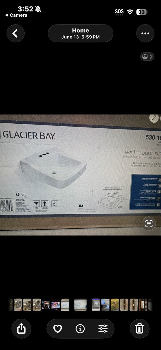 2 Glacier Bay 19.5" x 17.5" Wall Mount Sink White Ceramic Basin Vanity