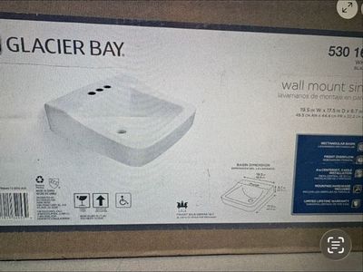 2 Glacier Bay 19.5" x 17.5" Wall Mount Sink White Ceramic Basin Vanity