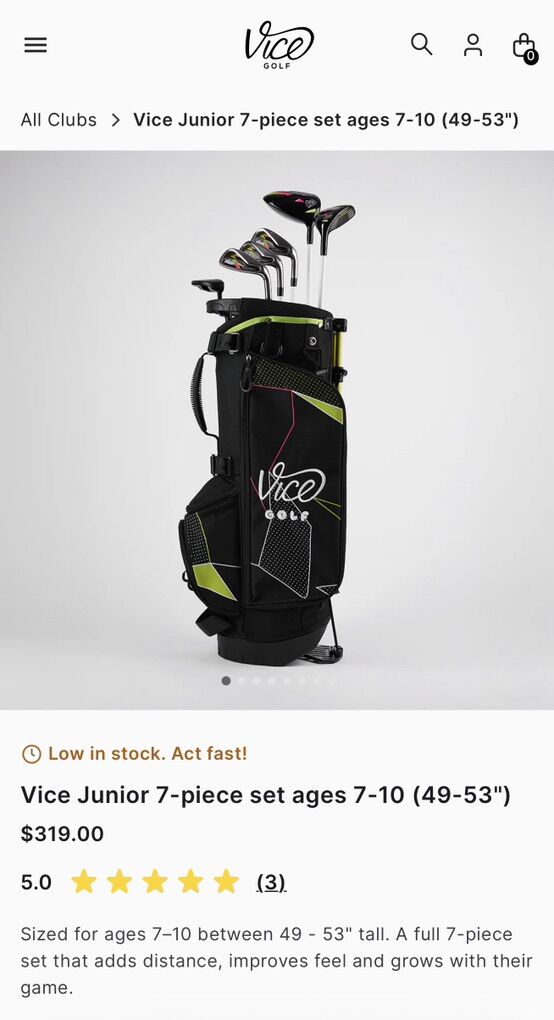 Brand New Vice 7-Piece Junior Golf Set
