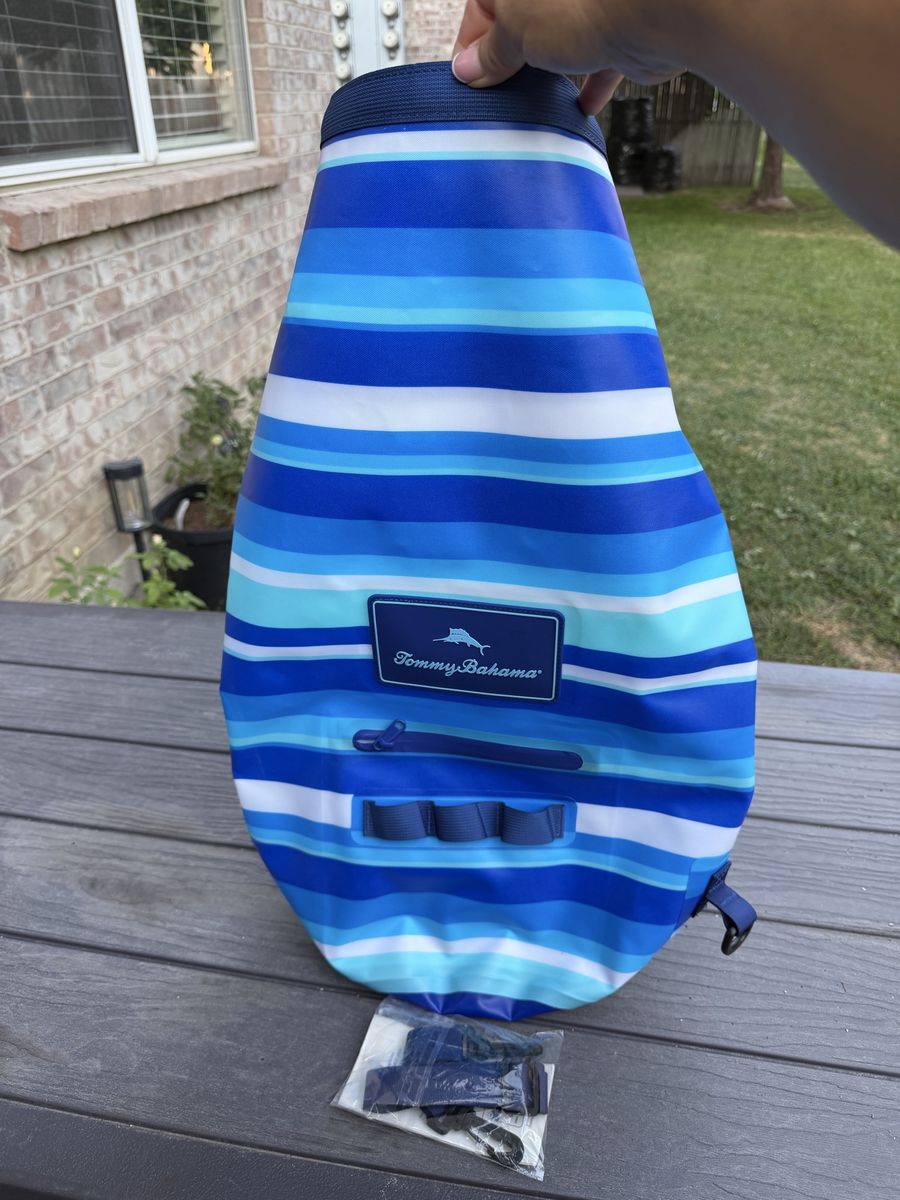 Tommy Bahama Blue Striped Waterproof Dry Bag Backpack with Straps