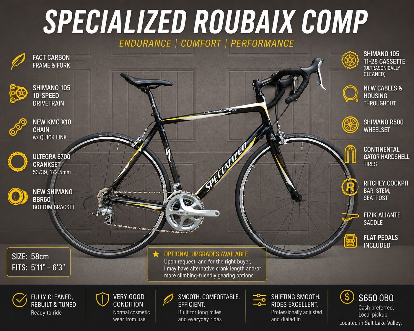 Specialized Roubaix Comp Carbon Road Bike – 105 10-Speed – 58cm