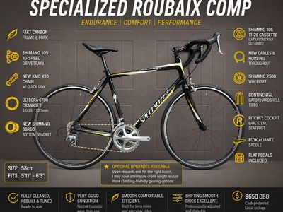Specialized Roubaix Comp Carbon Road Bike – 105 10-Speed – 58cm