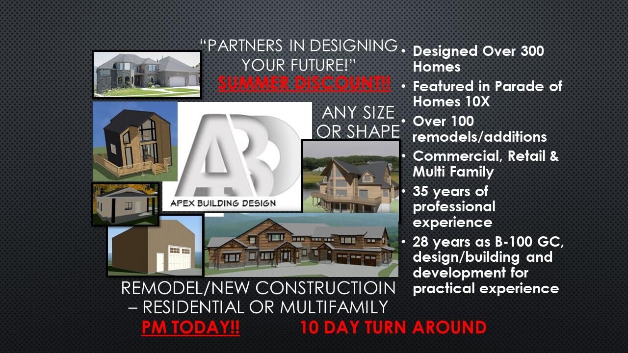 Apex Building Design, Architectural Drafting, Architect, Remodel, Designer, Building Plans