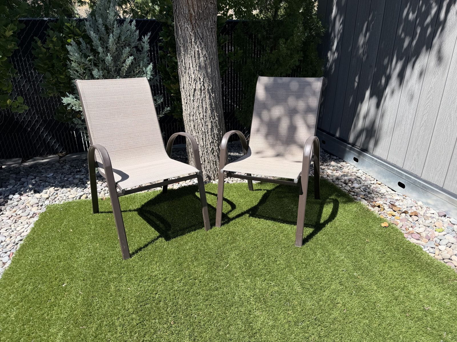 Set of Two Outdoor Patio Chairs- maintenance free- great for balconies, lounging, and dining tables