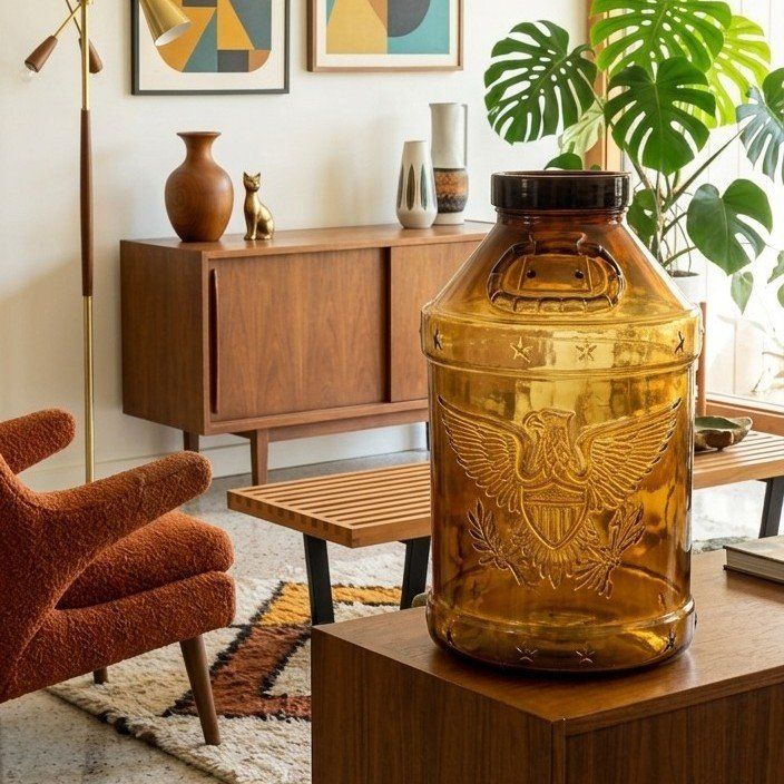 Vintage 1977 Amber Glass Milk Water Coin Jug