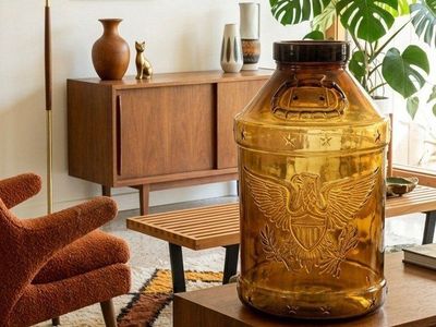 Vintage 1977 Amber Glass Milk Water Coin Jug