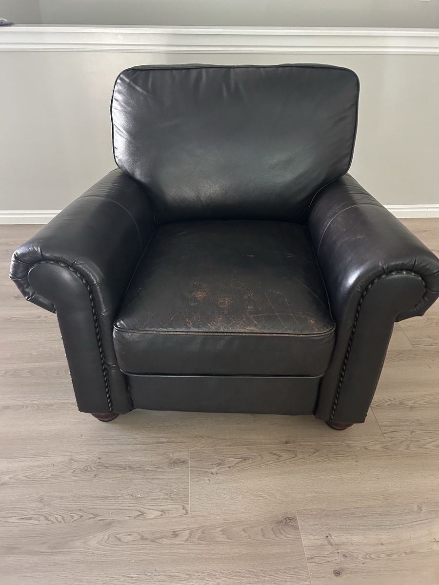 Black Faux Leather Armchair Accent Chair with Nailhead Trim