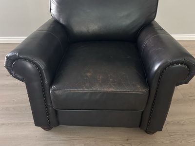 Black Faux Leather Armchair Accent Chair with Nailhead Trim