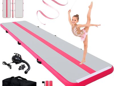 Inflatable Gymnastics Air Track Tumbling Mat Pink and Grey 13ft and 4 inch height