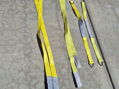 Yellow Flat Polyester Webbing Sling Heavy Duty Tow Strap Recovery Lifting Straps (4-Piece Set)2-12' 2- 42" with steel end rings